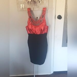 Juniors Size 13 Trixxi Brand Coral and Black Beaded Neckline Fitted Dress